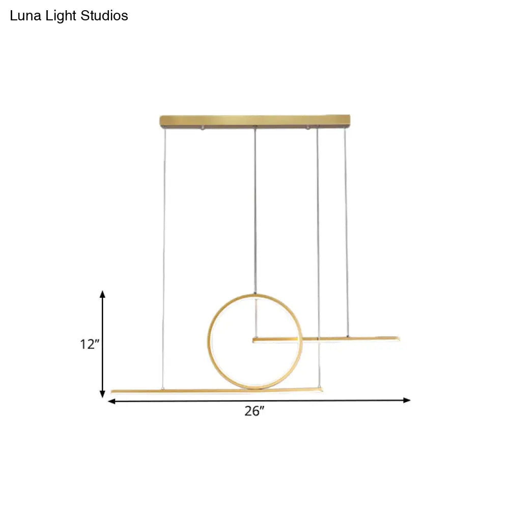 DecorBites™ Modern LED Restaurant Island Lamp in Black/Gold with Circle & Linear Metal Shade - Warm/White Light