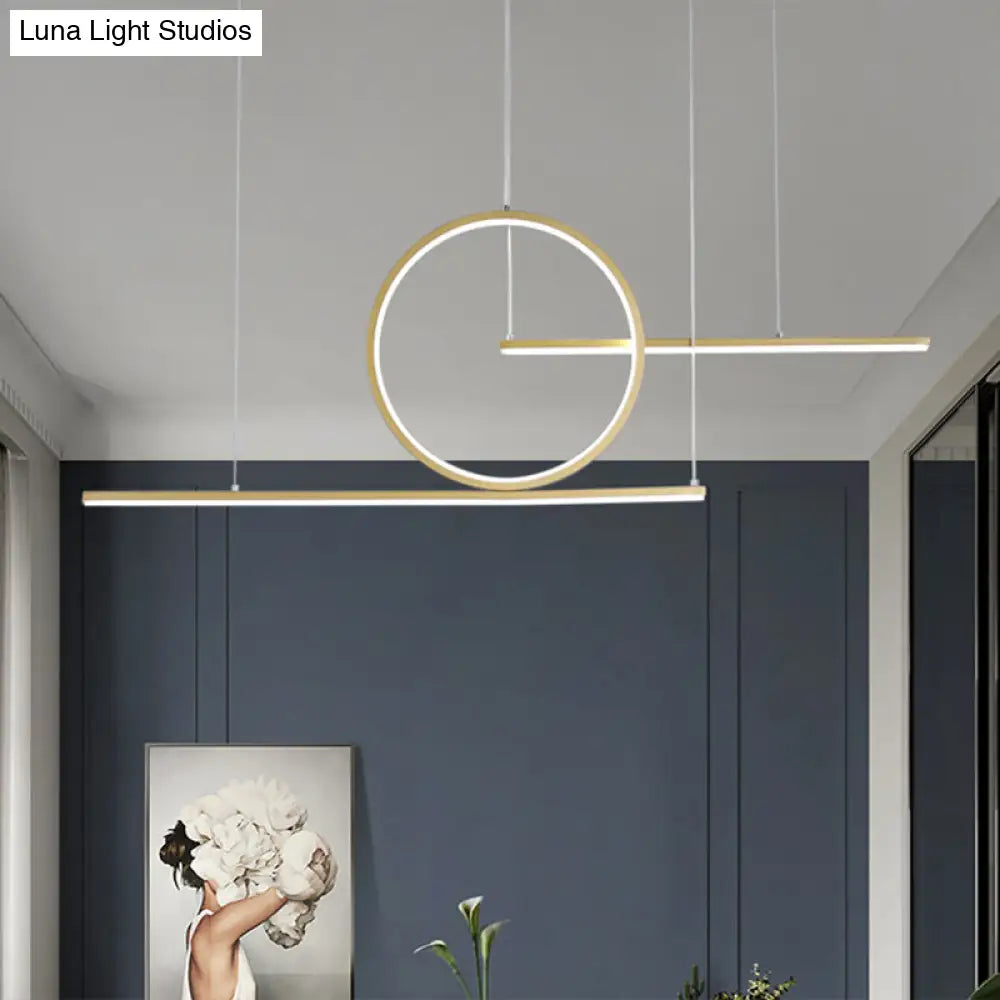 DecorBites™ Modern LED Restaurant Island Lamp in Black/Gold with Circle & Linear Metal Shade - Warm/White Light
