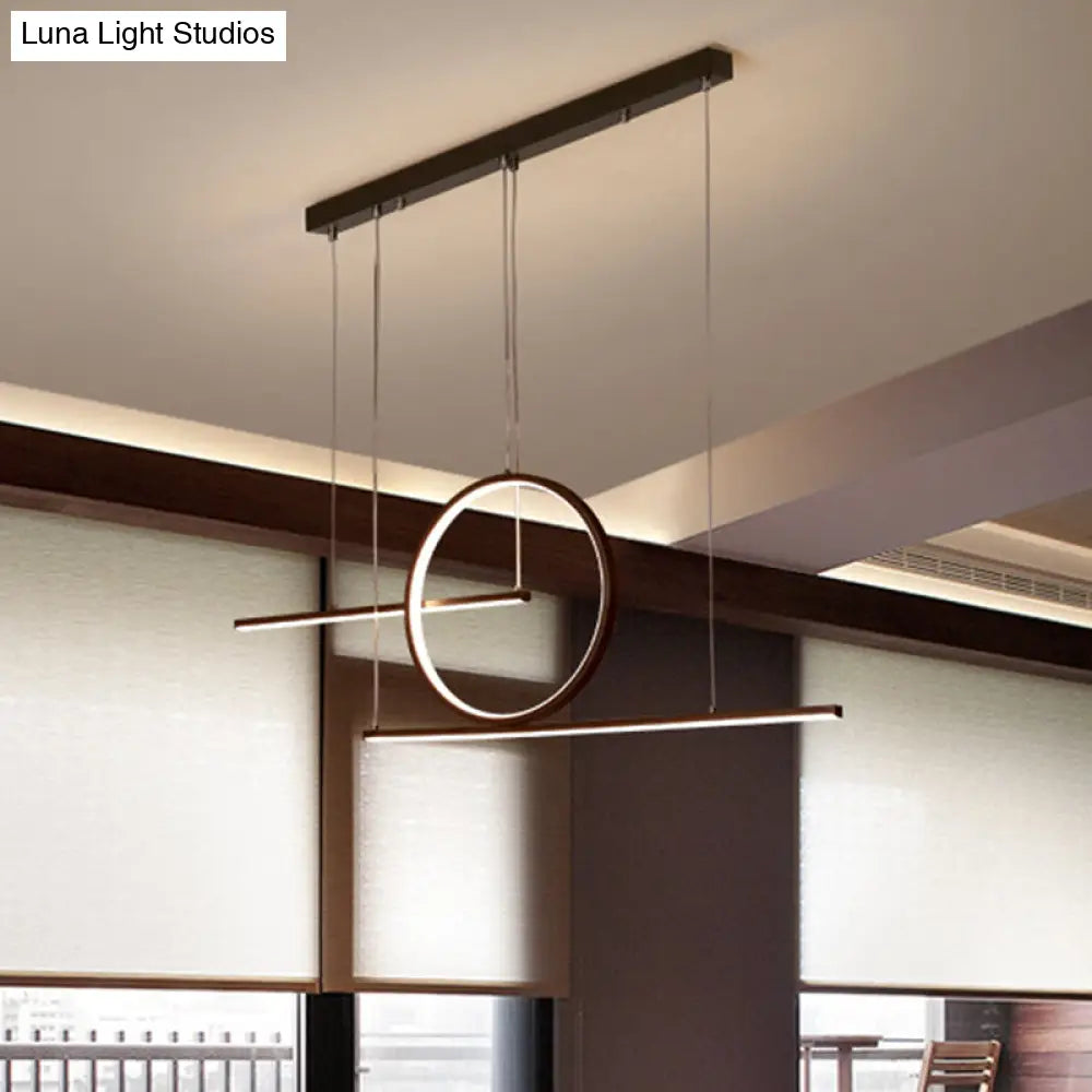 DecorBites™ Modern LED Restaurant Island Lamp in Black/Gold with Circle & Linear Metal Shade - Warm/White Light