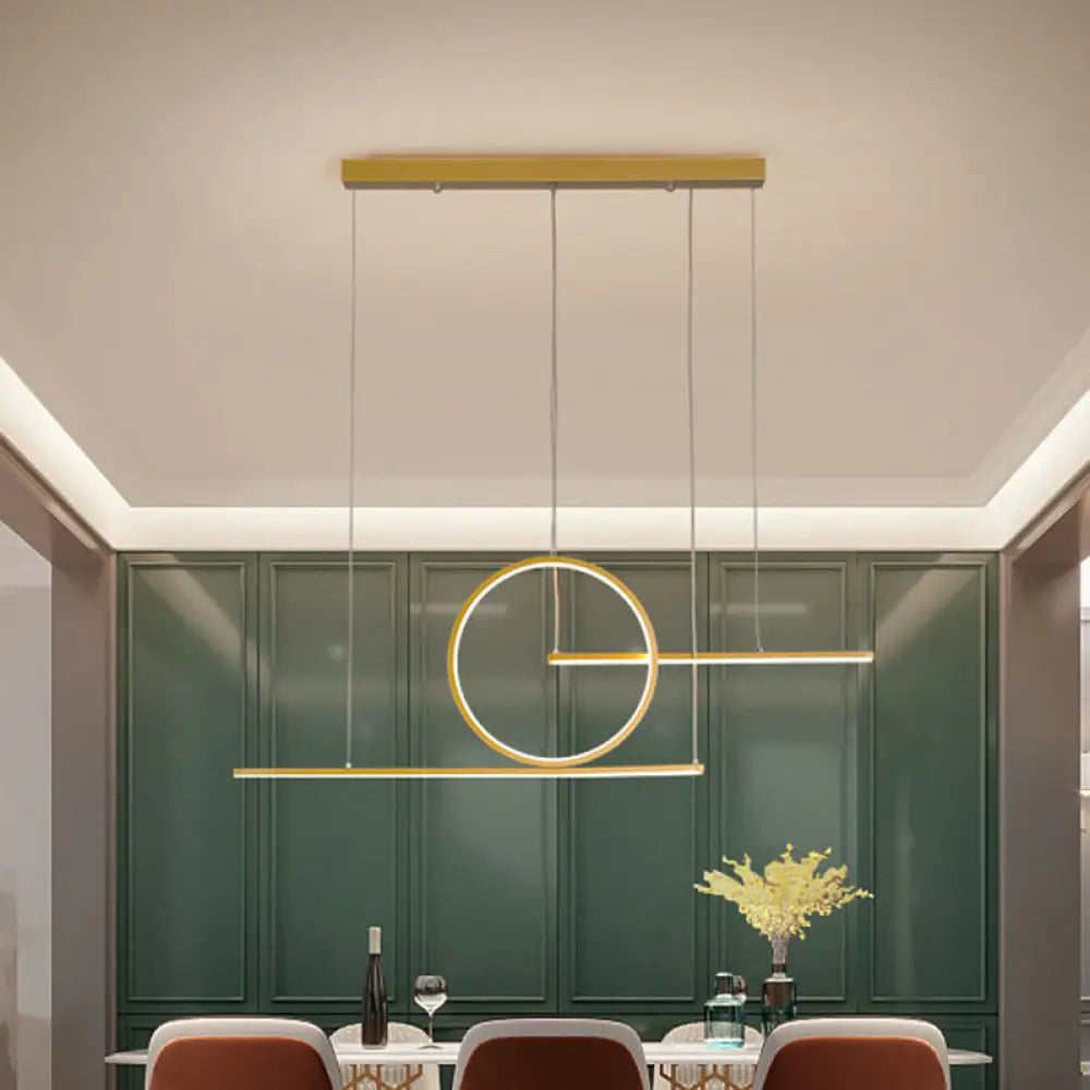 DecorBites™ Modern LED Restaurant Island Lamp in Black/Gold with Circle & Linear Metal Shade - Warm/White Light