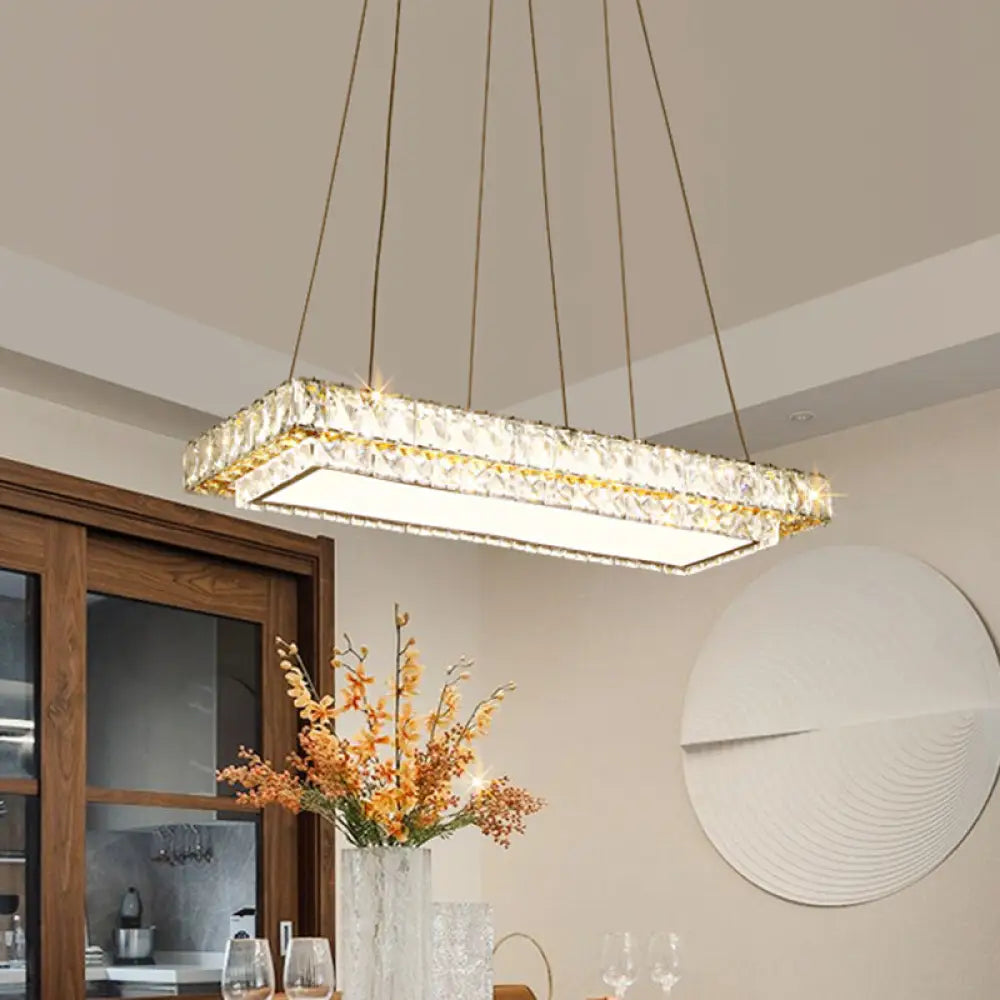 DecorBites™ Modern LED Suspension Light: Clear Crystal Rectangle Blocks for Dinning Room & Kitchen Island