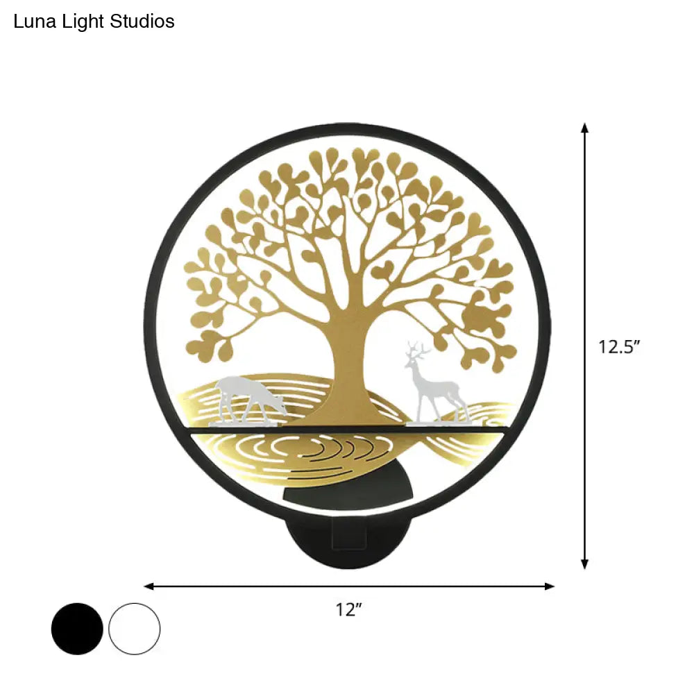 DecorBites™ Modern LED Tree Wall Lamp-Metal Mounted, Black/White, Bedside Mural Light with Warm/White Glow