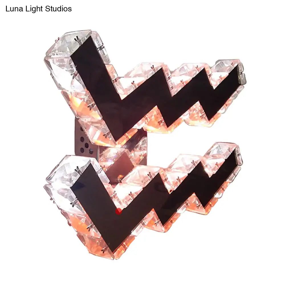 DecorBites™ Modern LED Wall Lamp with Curvy Nickel Finish, Beveled Crystal Prism Sconce Light Fixture - White/Red/2 Color Light Options