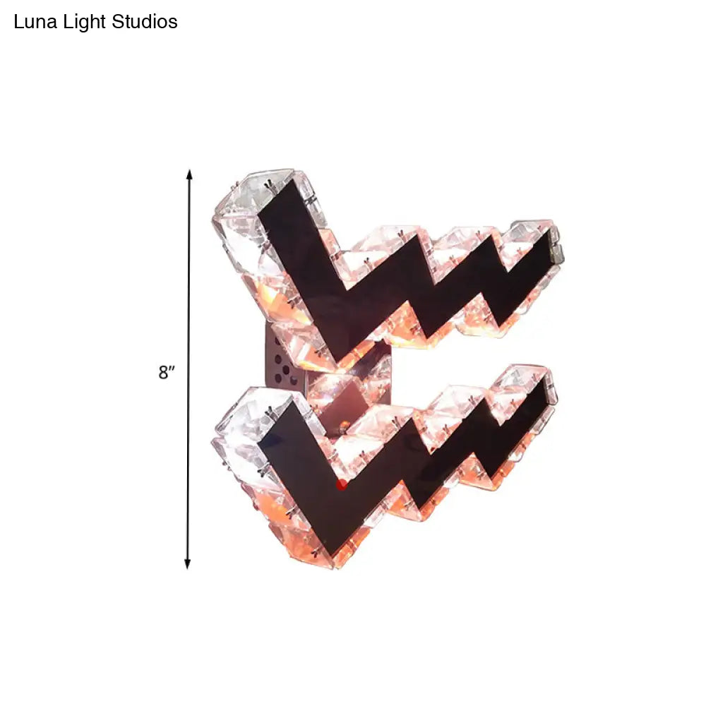 DecorBites™ Modern LED Wall Lamp with Curvy Nickel Finish, Beveled Crystal Prism Sconce Light Fixture - White/Red/2 Color Light Options