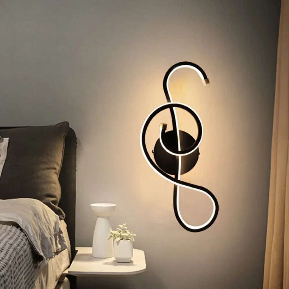 DecorBites™ Modern LED Wall Sconce with Acrylic Shade for Bedroom - Black/White Wavy/Musical Note Design