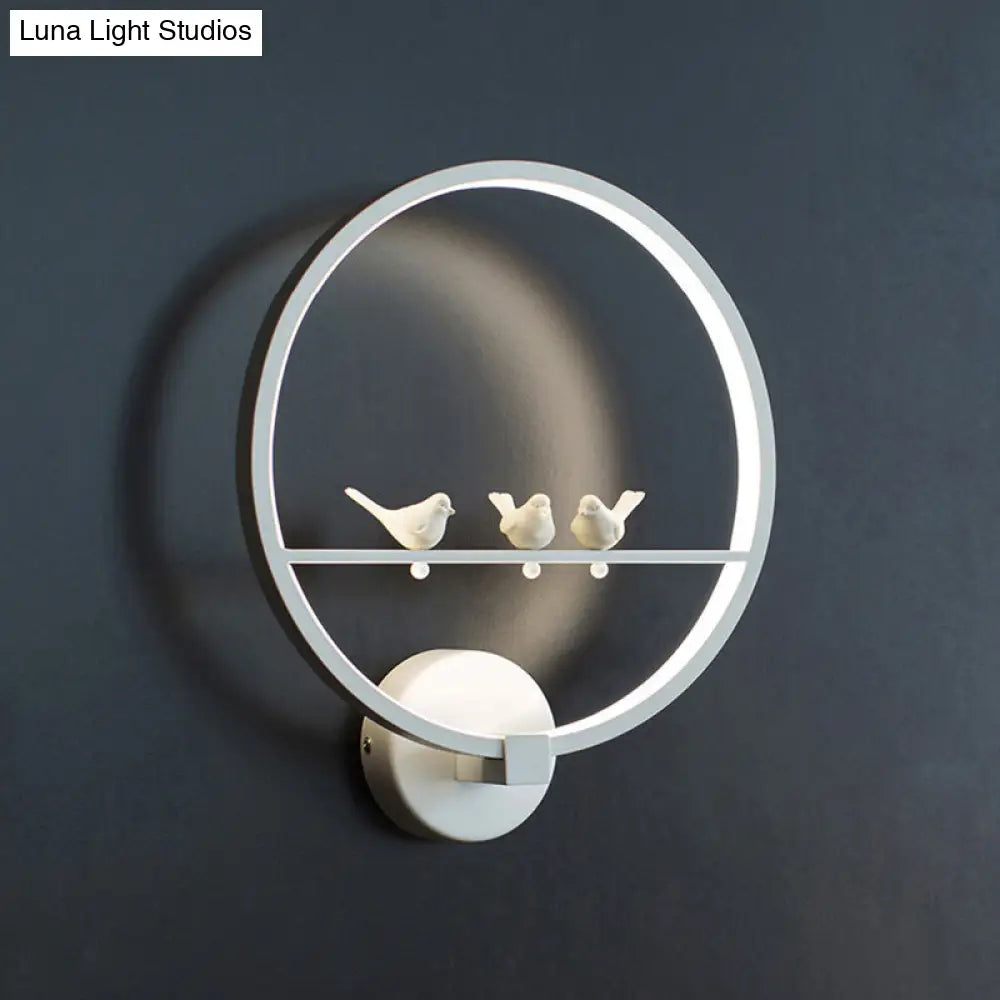 DecorBites™ Modern LED White Circle Sconce Wall Mount Lamp with Birds Decor for Bedroom