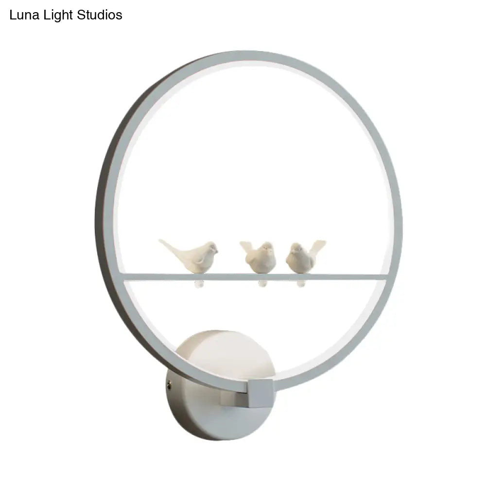 DecorBites™ Modern LED White Circle Sconce Wall Mount Lamp with Birds Decor for Bedroom