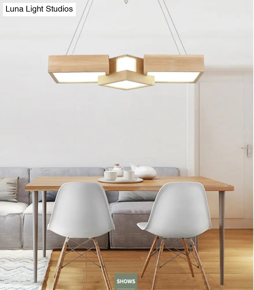 DecorBites™ Modern LED Wooden Square Island Ceiling Light Fixture