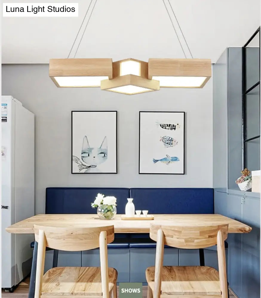 DecorBites™ Modern LED Wooden Square Island Ceiling Light Fixture