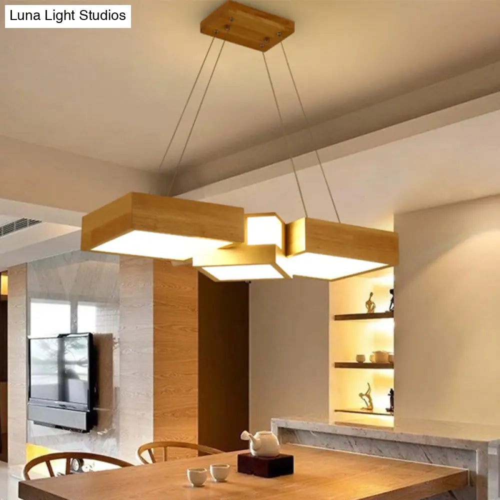 DecorBites™ Modern LED Wooden Square Island Ceiling Light Fixture