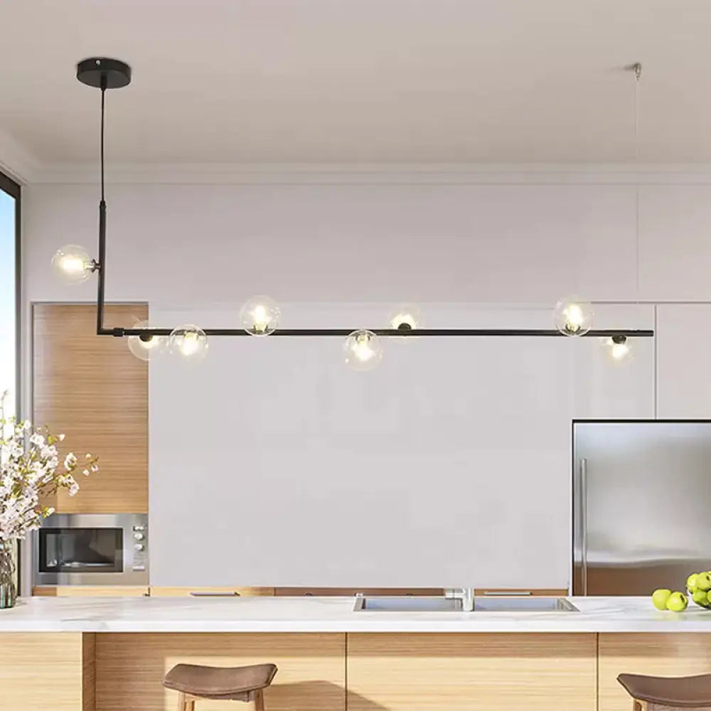 DecorBites™ Modern Linear Chandelier - 6/8 Lights Glass Shade Island Light in Black/Gold