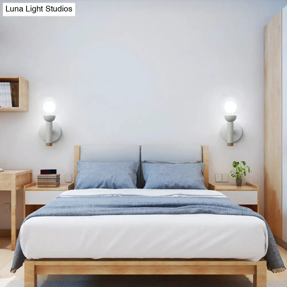 DecorBites™ Modern Metal Armed Wall Lamp in White with Clear Glass Shade - 1 Bulb Sconce Light Fixture