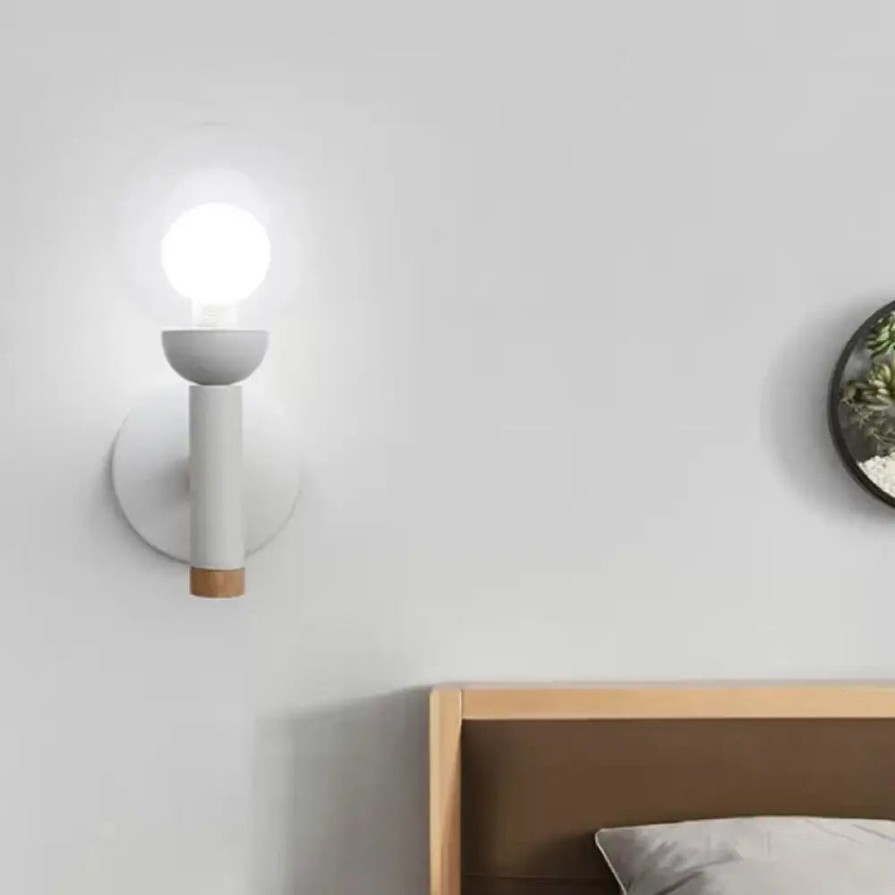 DecorBites™ Modern Metal Armed Wall Lamp in White with Clear Glass Shade - 1 Bulb Sconce Light Fixture