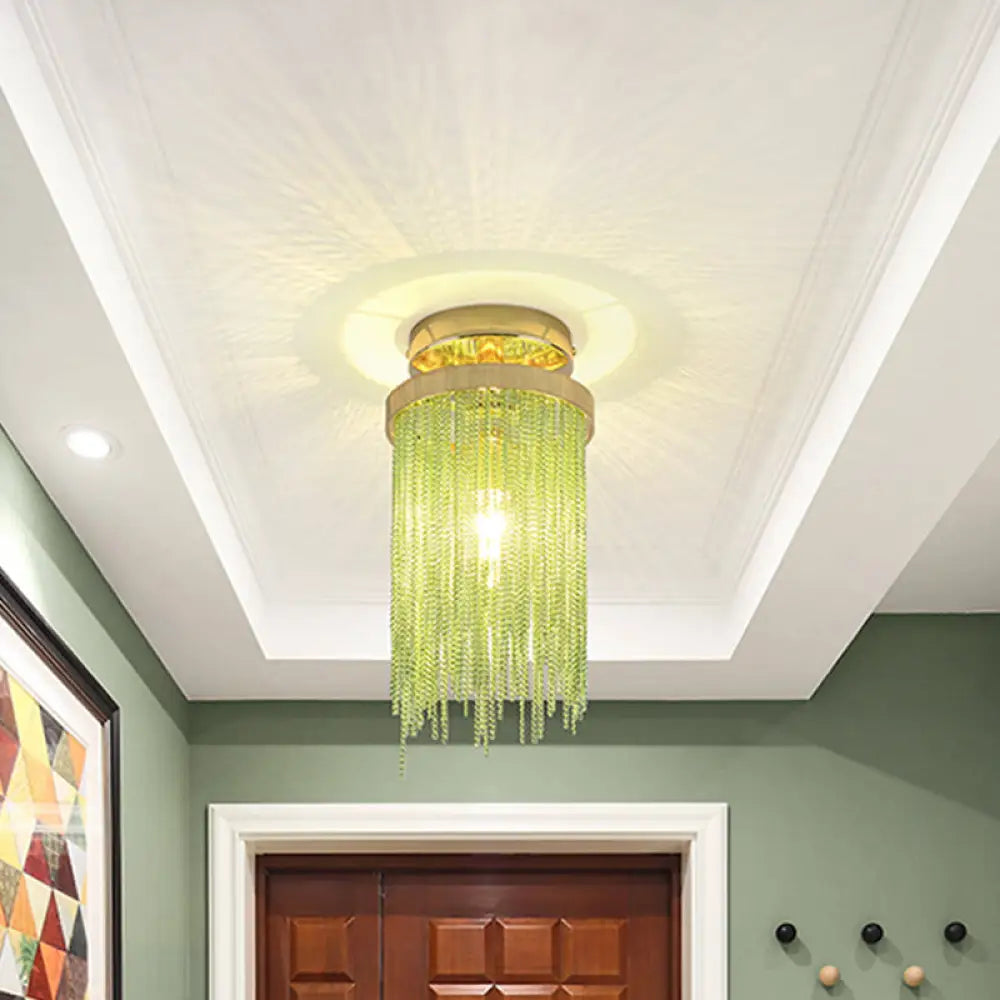 DecorBites™ Modern Metal Chain Semi Flush Mount Lamp - 1 Light Ceiling Fixture for Living Room in Gold/Chrome/Blue