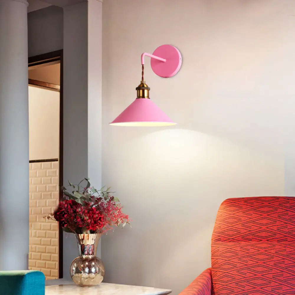 DecorBites™ Modern Metal Cone Wall Light with Straight Arm for Hallway - Gray/Pink/Yellow/Green