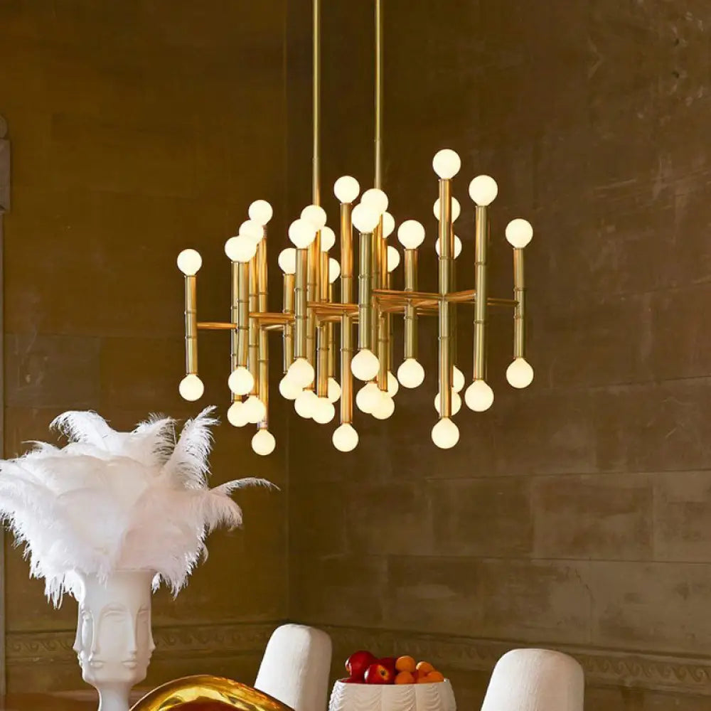 DecorBites™ Modern Metal Island Light - Multi-Rod, 42-Head, Black/Chrome/Gold - Up & Down Lighting Fixture