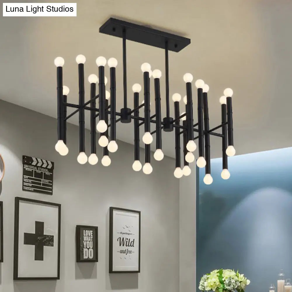 DecorBites™ Modern Metal Island Light - Multi-Rod, 42-Head, Black/Chrome/Gold - Up & Down Lighting Fixture