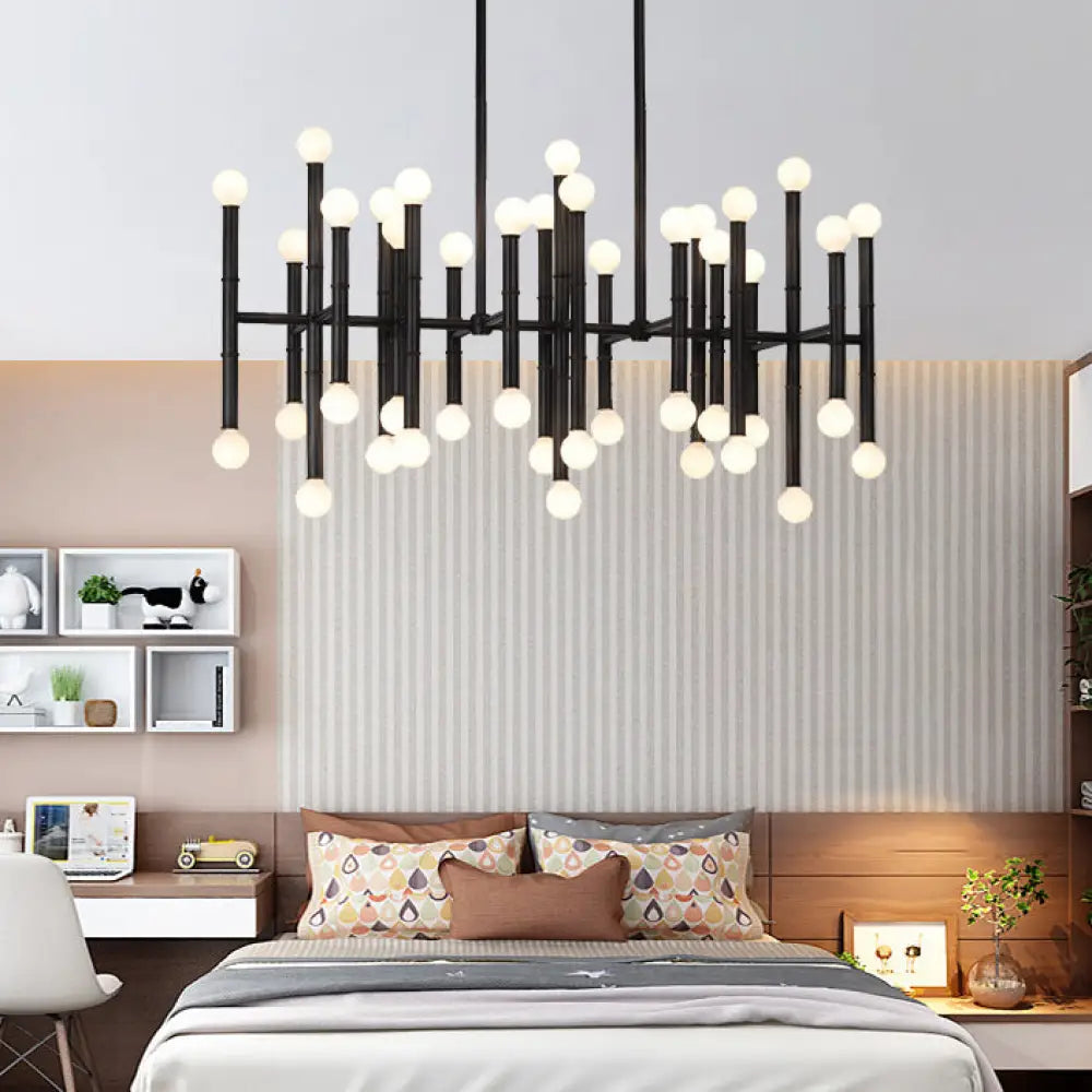 DecorBites™ Modern Metal Island Light - Multi-Rod, 42-Head, Black/Chrome/Gold - Up & Down Lighting Fixture