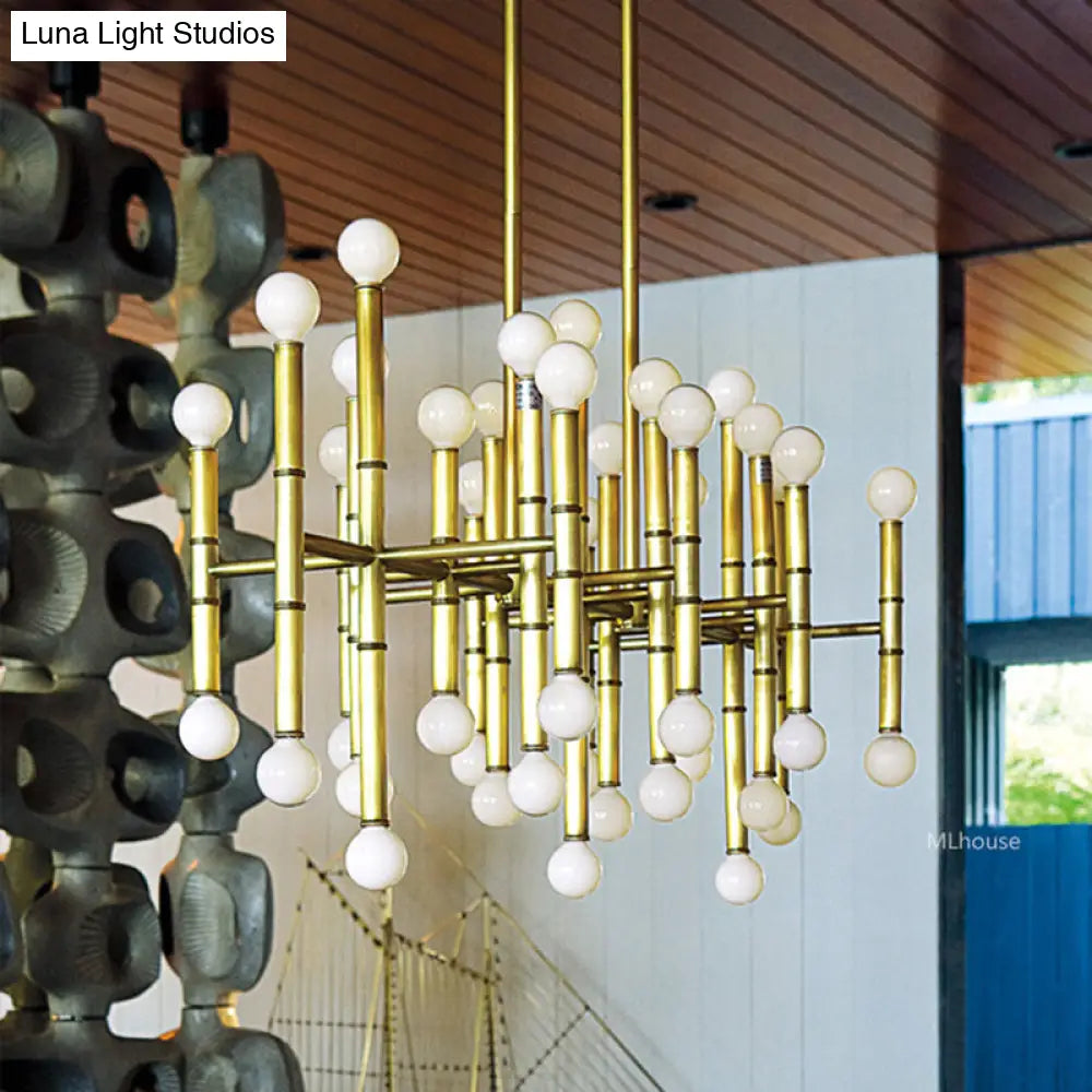 DecorBites™ Modern Metal Island Light - Multi-Rod, 42-Head, Black/Chrome/Gold - Up & Down Lighting Fixture