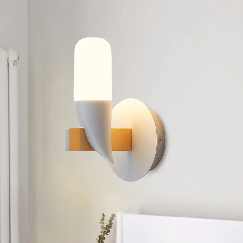 DecorBites™ Modern Metal LED Bird-Like Wall Sconce in White and Wood - Bedside Lamp Fixture