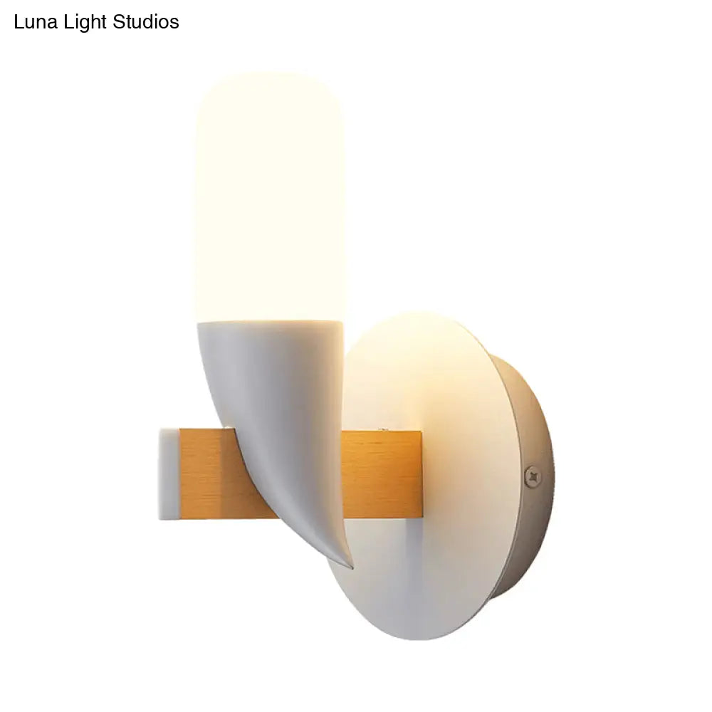 DecorBites™ Modern Metal LED Bird-Like Wall Sconce in White and Wood - Bedside Lamp Fixture