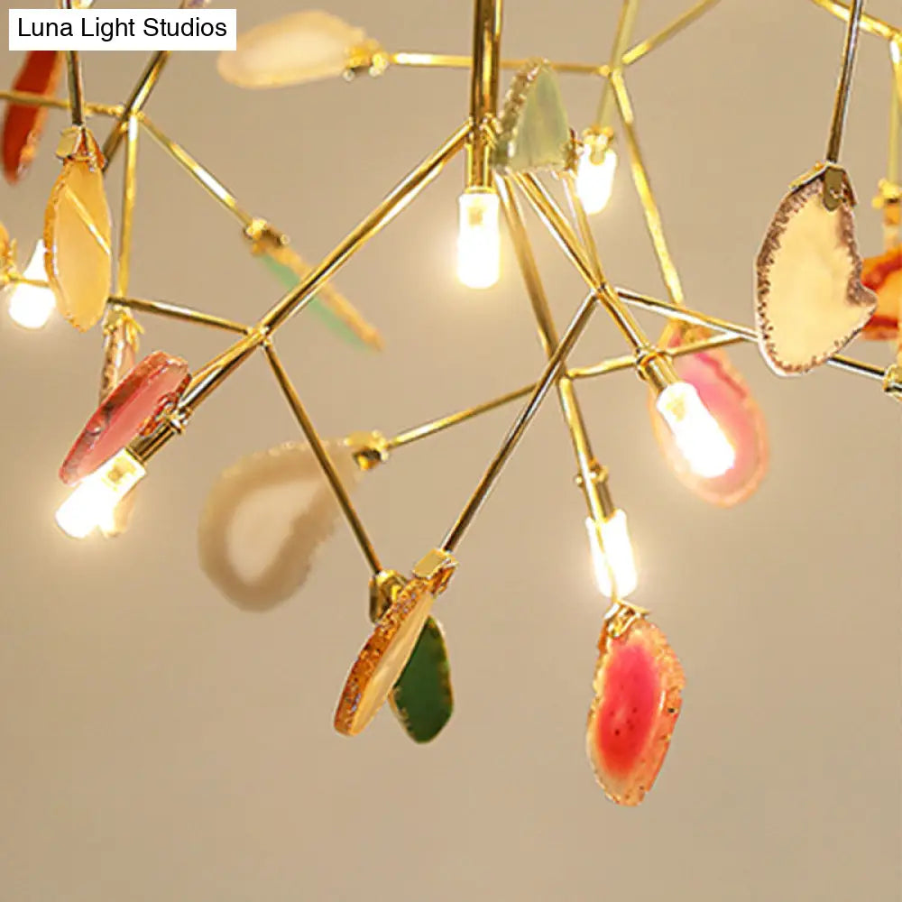 DecorBites™ Modern Metal LED Island Light Fixture with Agate Accent, Warm/White Light – Branch Design, Golden Pendant Lighting for Living Room