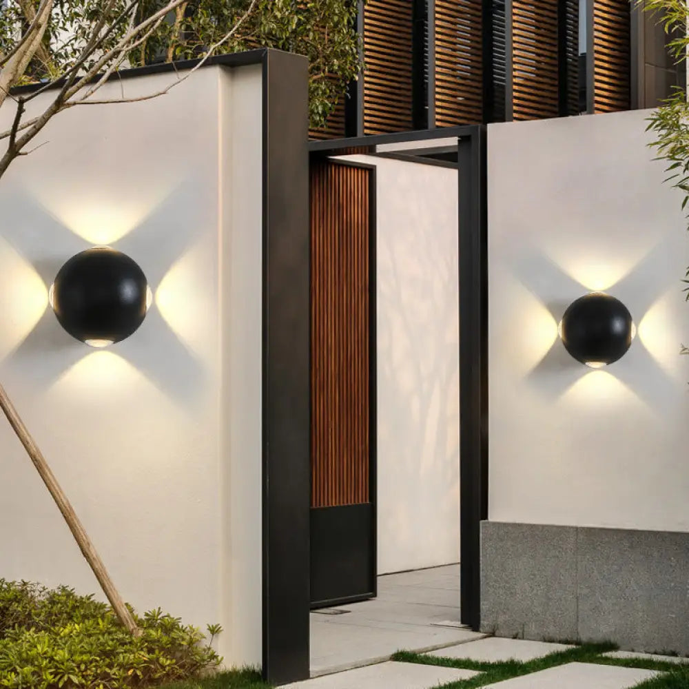 DecorBites™ Modern Metal Outdoor Wall Light in Circular Design, with 4 LED Bulbs, Black Finish in Warm/White
