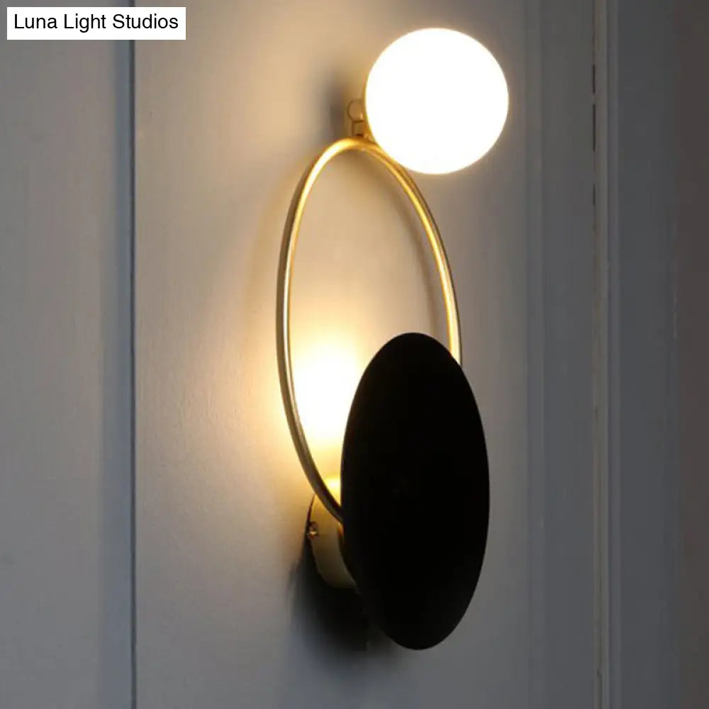 DecorBites™ Modern Metal Planet Wall Mount Lamp - 1 Light Black Finish, Opal Glass Fixture