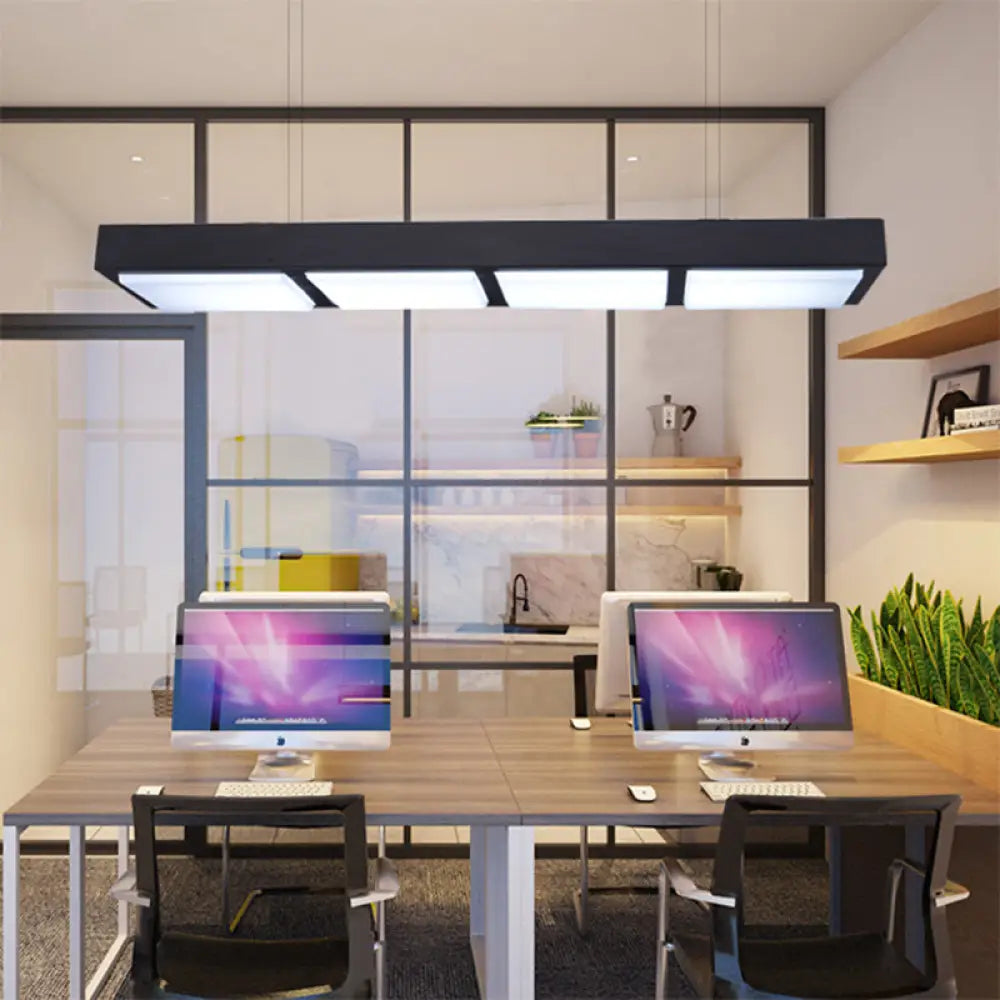 DecorBites™ Modern Metal Rectangular Island Lamp with 3/4/5 Lights in Black/White - Office Hanging Light in Warm/White