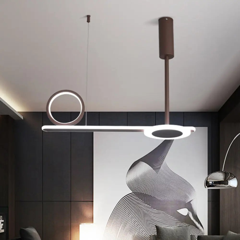 DecorBites™ Modern Metal Ring Hanging Light Kit - Brown LED Suspension Light for Bedroom (Warm/White Light)