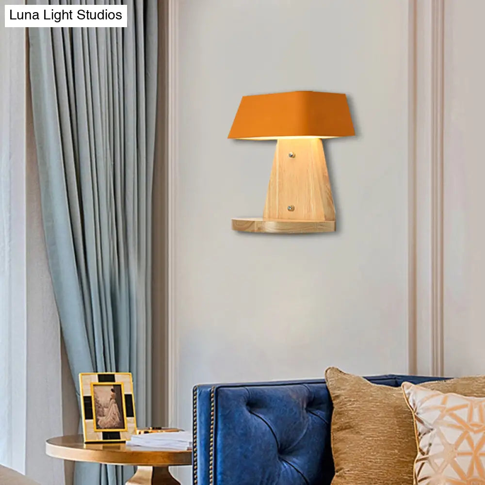 DecorBites™ Modern Metal Trapezoid Wall Sconce with Wooden Backplate - White/Orange/Blue Light Fixture for Living Room