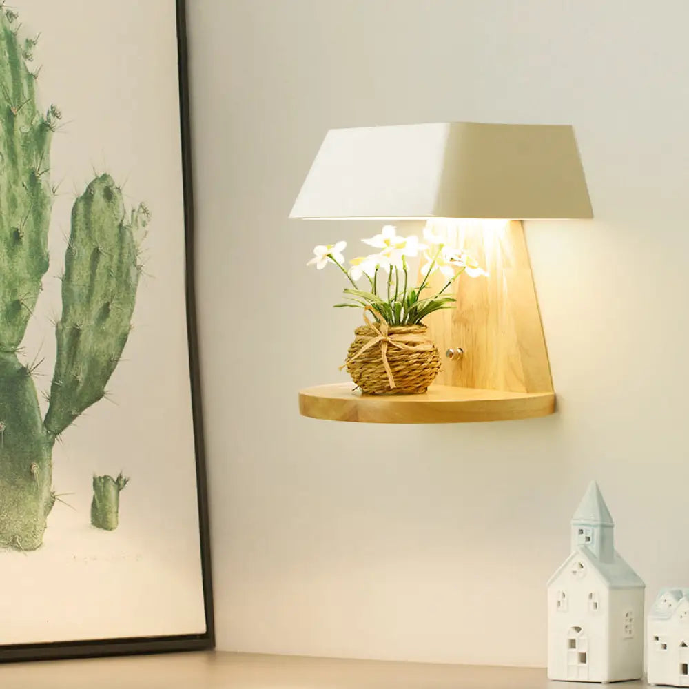DecorBites™ Modern Metal Trapezoid Wall Sconce with Wooden Backplate - White/Orange/Blue Light Fixture for Living Room