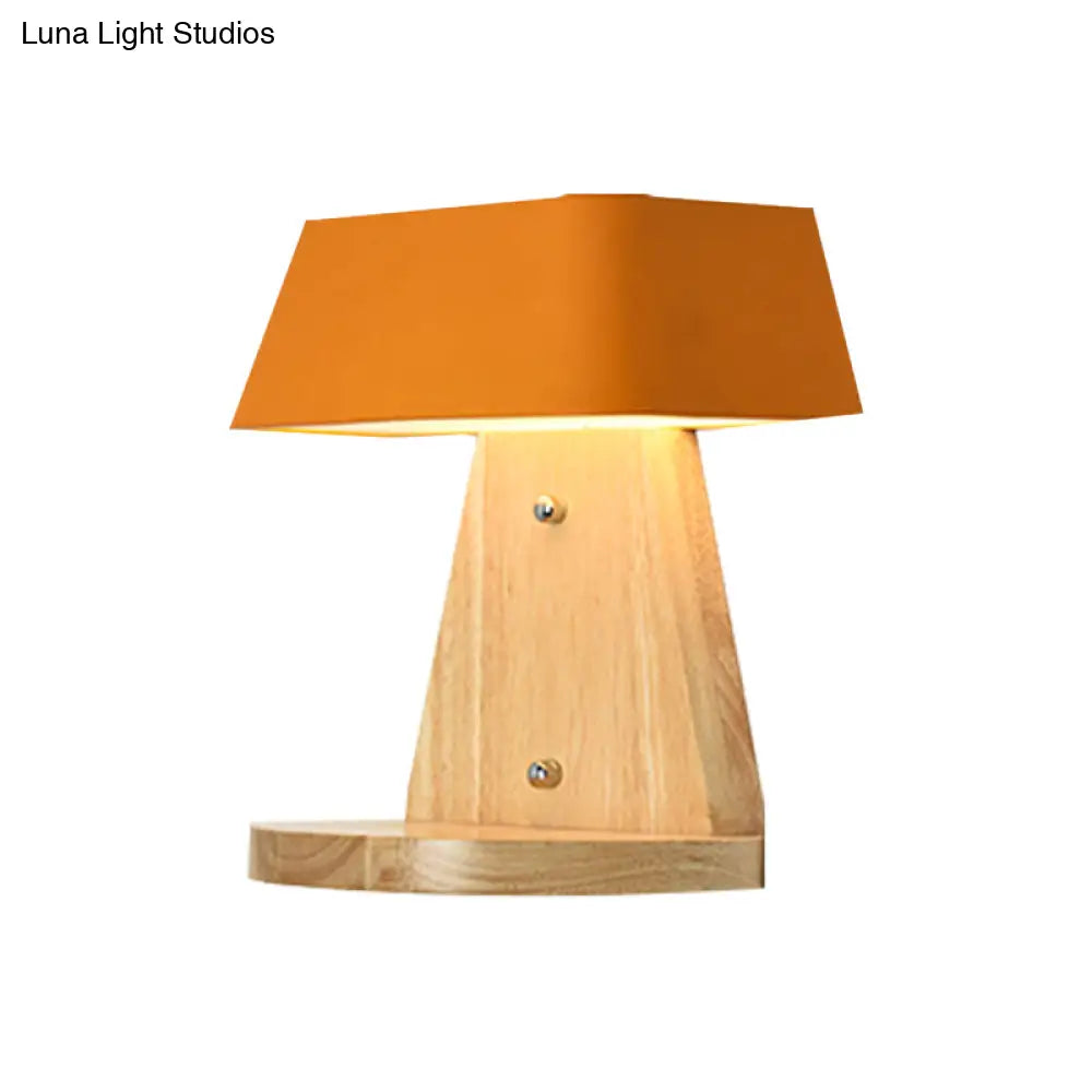 DecorBites™ Modern Metal Trapezoid Wall Sconce with Wooden Backplate - White/Orange/Blue Light Fixture for Living Room