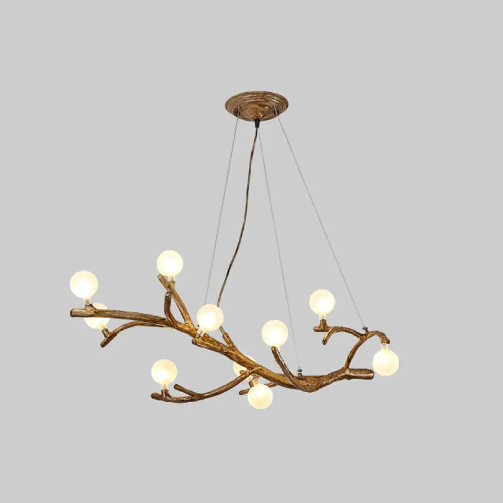 DecorBites™ Modern Metal Tree Branch Island Lighting Fixture with Art Deco Wood Suspension and Acrylic Ball Shade