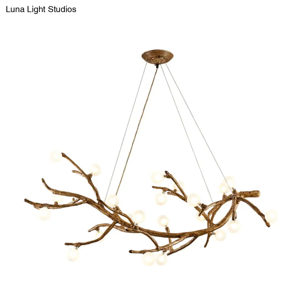 DecorBites™ Modern Metal Tree Branch Island Lighting Fixture with Art Deco Wood Suspension and Acrylic Ball Shade