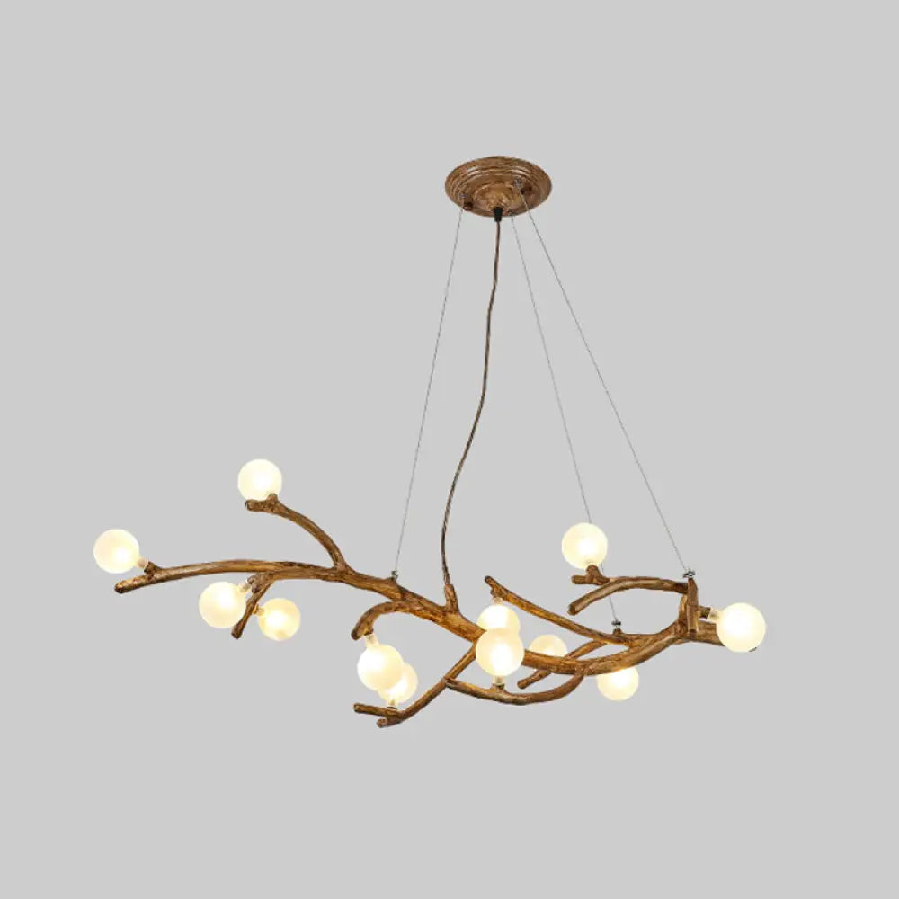 DecorBites™ Modern Metal Tree Branch Island Lighting Fixture with Art Deco Wood Suspension and Acrylic Ball Shade