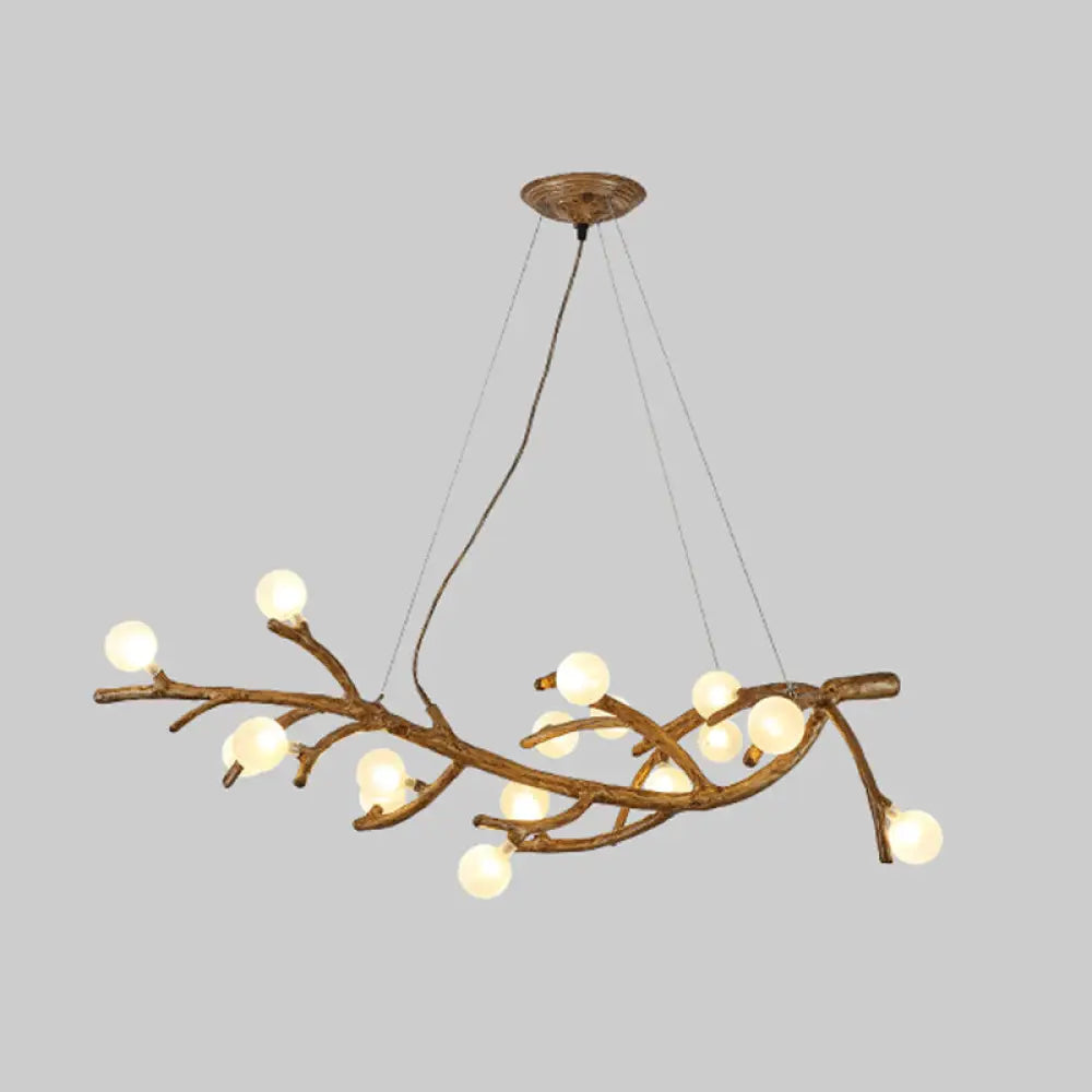 DecorBites™ Modern Metal Tree Branch Island Lighting Fixture with Art Deco Wood Suspension and Acrylic Ball Shade