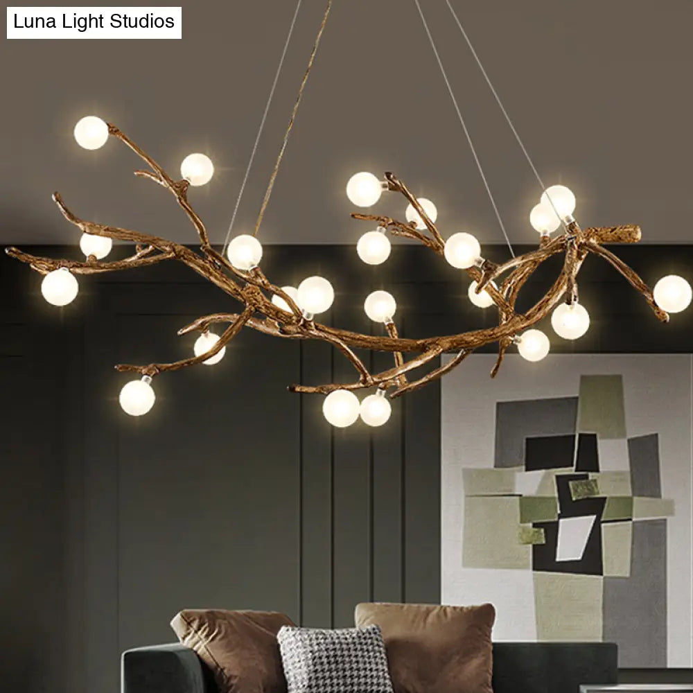 DecorBites™ Modern Metal Tree Branch Island Lighting Fixture with Art Deco Wood Suspension and Acrylic Ball Shade