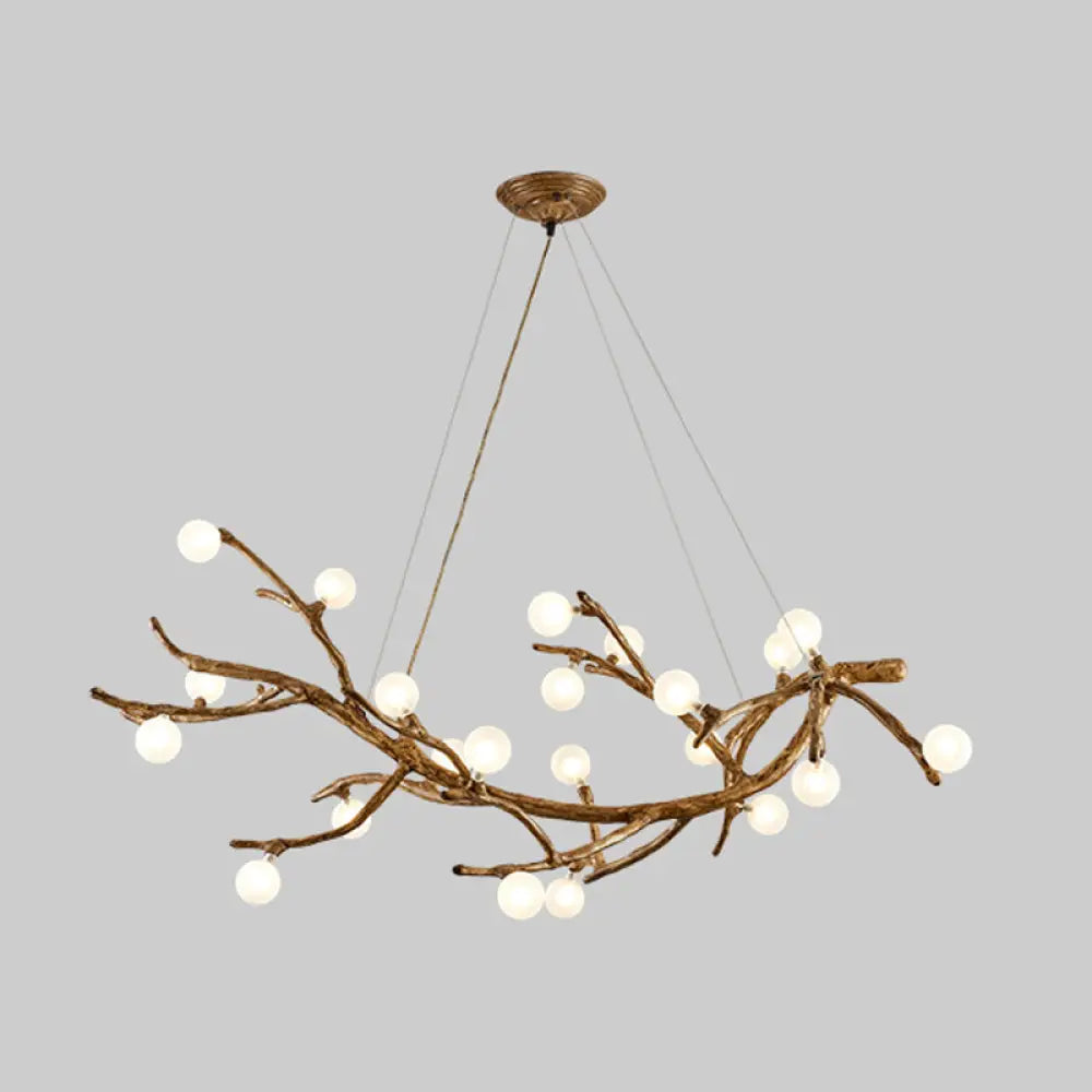 DecorBites™ Modern Metal Tree Branch Island Lighting Fixture with Art Deco Wood Suspension and Acrylic Ball Shade