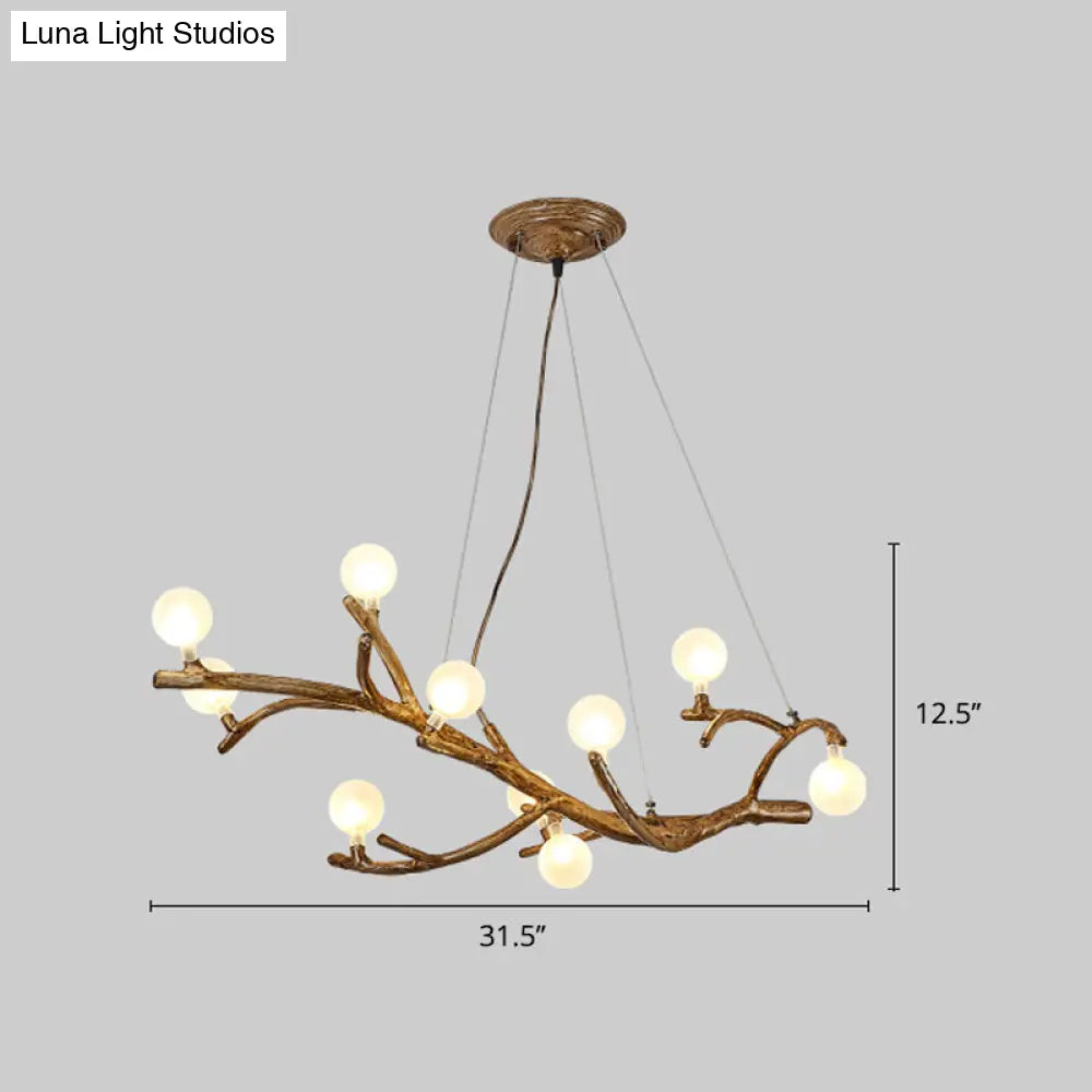 DecorBites™ Modern Metal Tree Branch Island Lighting Fixture with Art Deco Wood Suspension and Acrylic Ball Shade