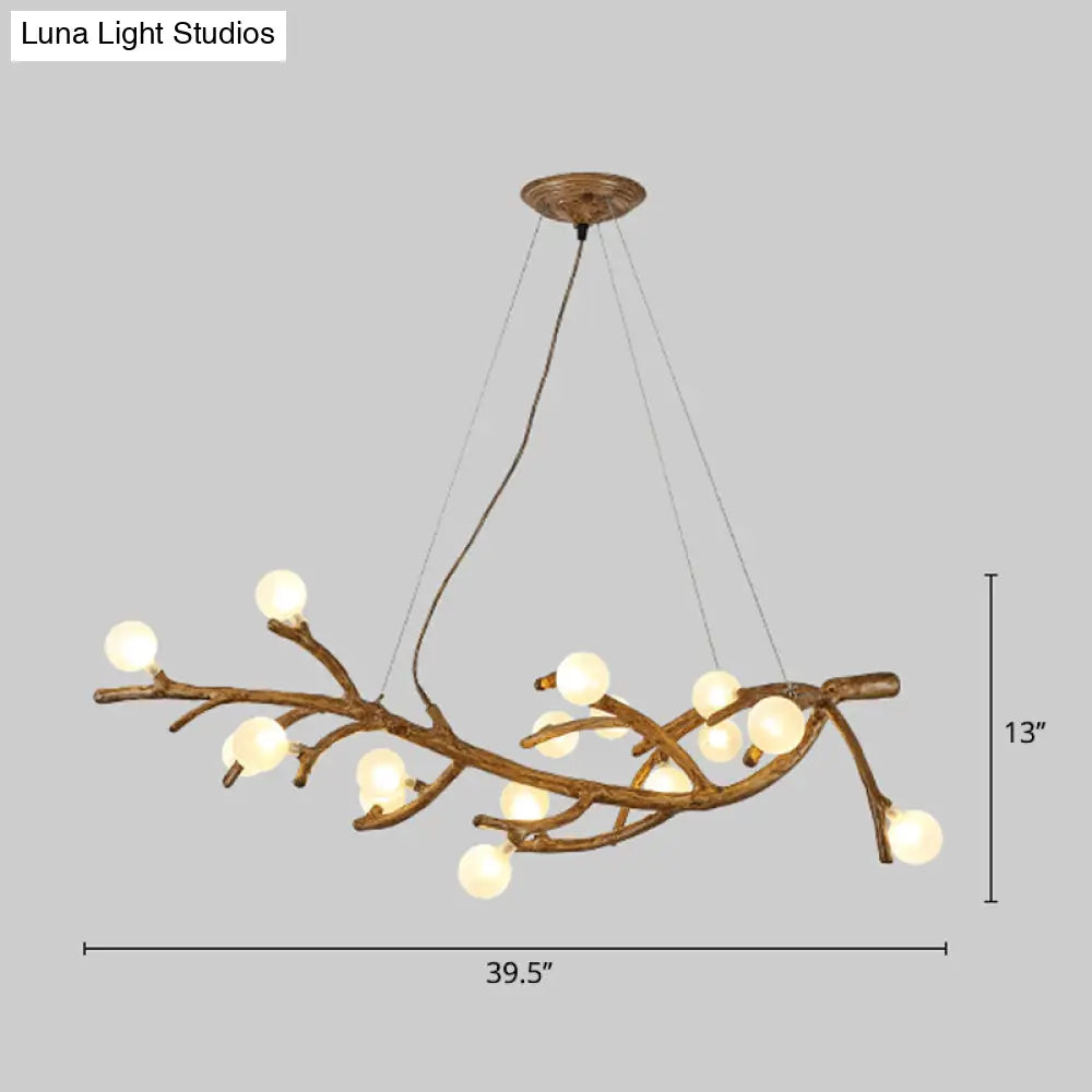 DecorBites™ Modern Metal Tree Branch Island Lighting Fixture with Art Deco Wood Suspension and Acrylic Ball Shade