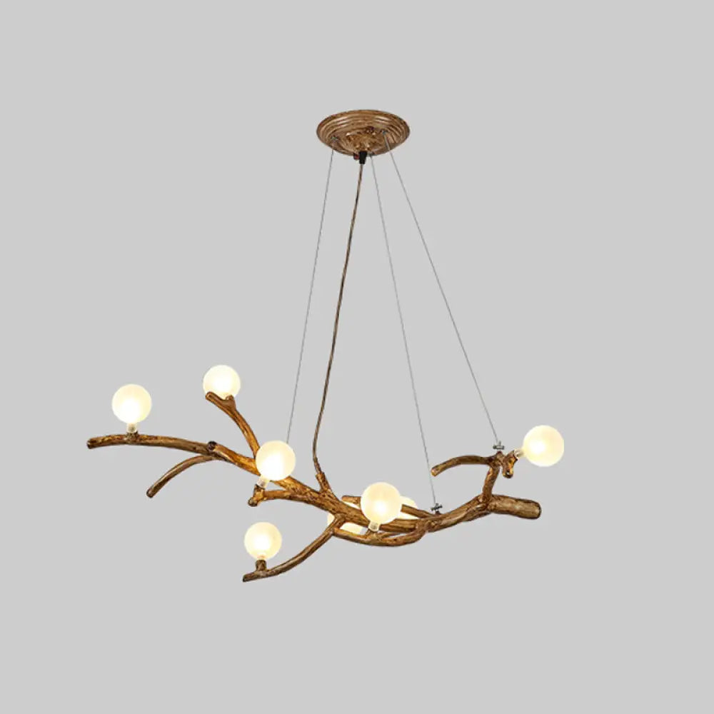 DecorBites™ Modern Metal Tree Branch Island Lighting Fixture with Art Deco Wood Suspension and Acrylic Ball Shade