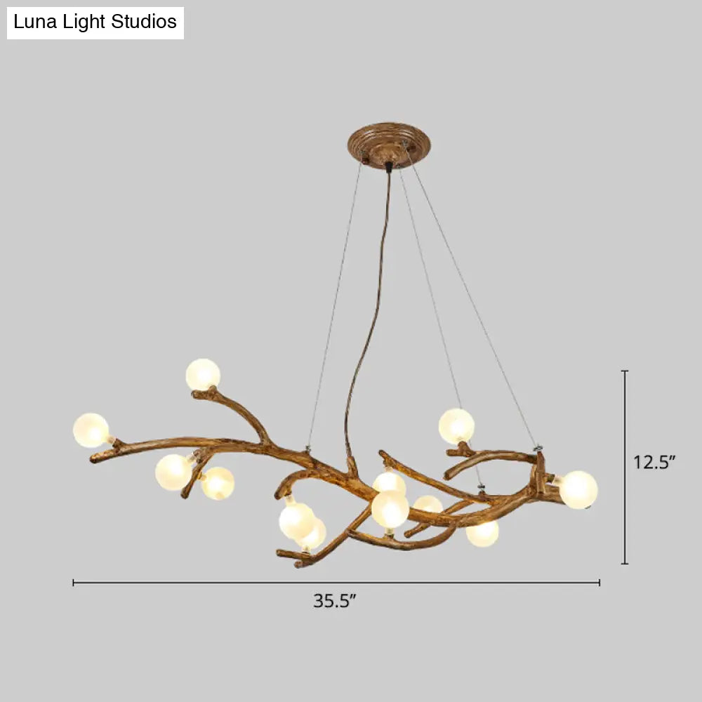 DecorBites™ Modern Metal Tree Branch Island Lighting Fixture with Art Deco Wood Suspension and Acrylic Ball Shade