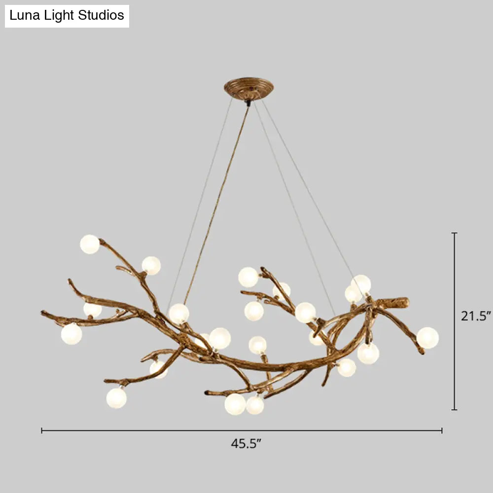 DecorBites™ Modern Metal Tree Branch Island Lighting Fixture with Art Deco Wood Suspension and Acrylic Ball Shade