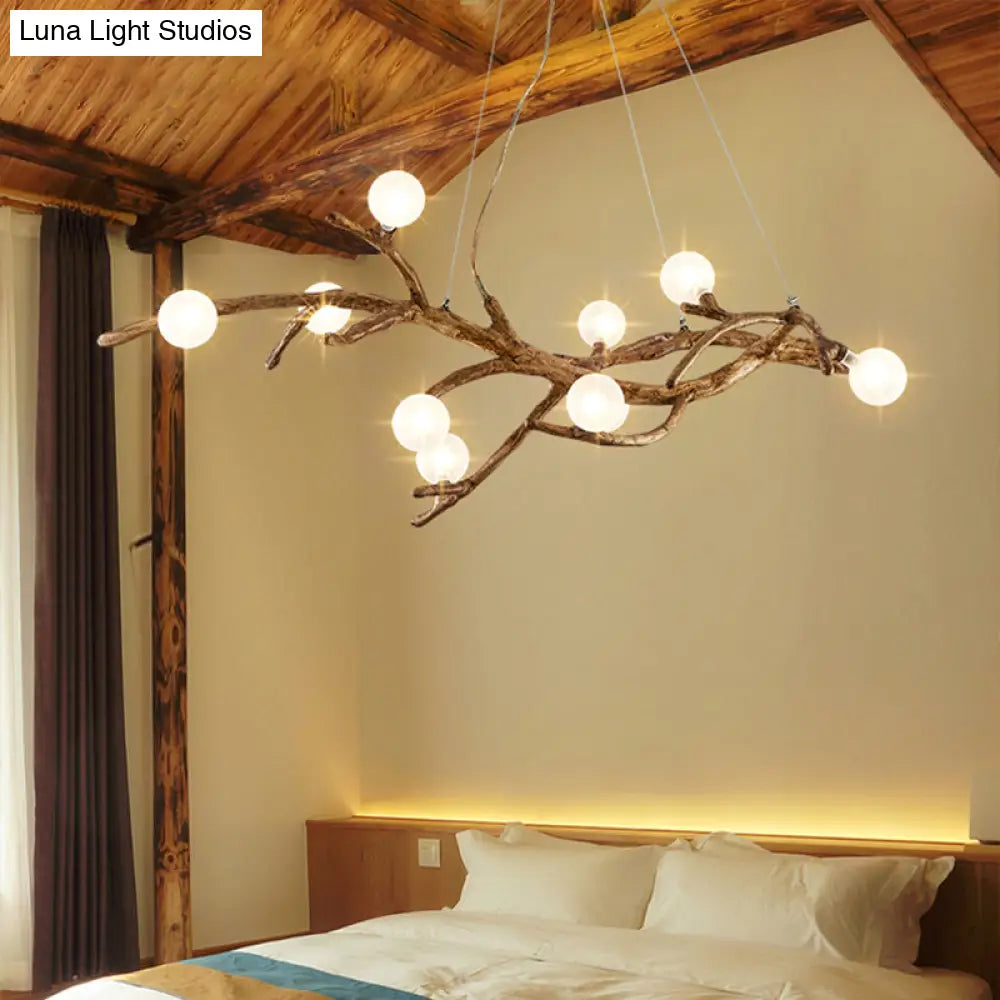 DecorBites™ Modern Metal Tree Branch Island Lighting Fixture with Art Deco Wood Suspension and Acrylic Ball Shade