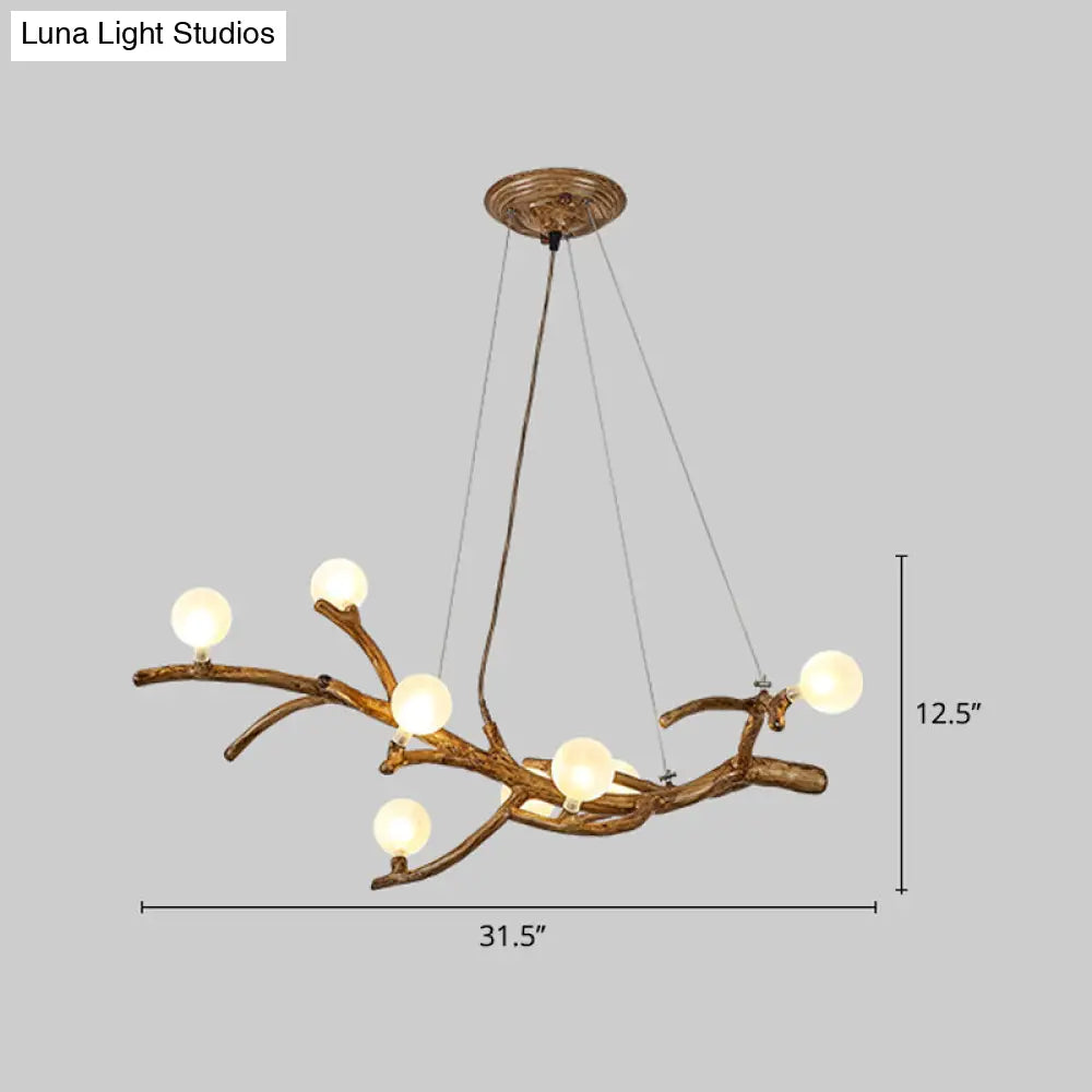DecorBites™ Modern Metal Tree Branch Island Lighting Fixture with Art Deco Wood Suspension and Acrylic Ball Shade