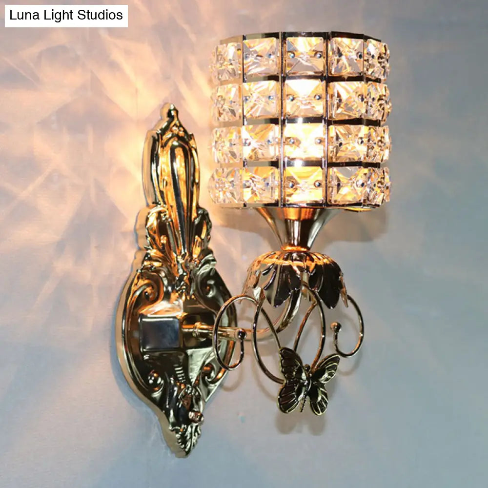 DecorBites™ Modern Metal Wall Light Fixture with Crystal Shade and Cylinder Design - Ideal for Living Room