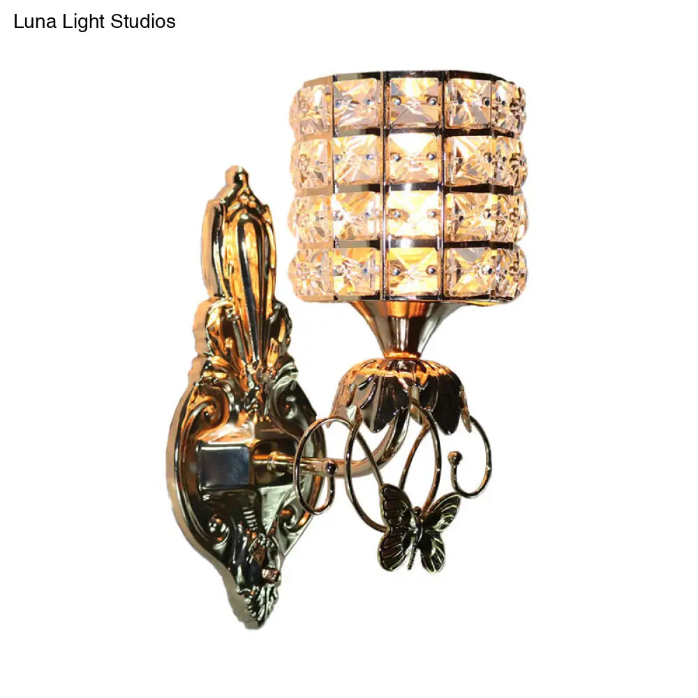DecorBites™ Modern Metal Wall Light Fixture with Crystal Shade and Cylinder Design - Ideal for Living Room