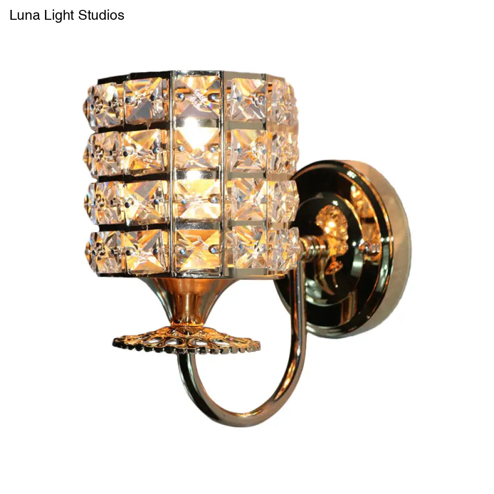 DecorBites™ Modern Metal Wall Light Fixture with Crystal Shade and Cylinder Design - Ideal for Living Room