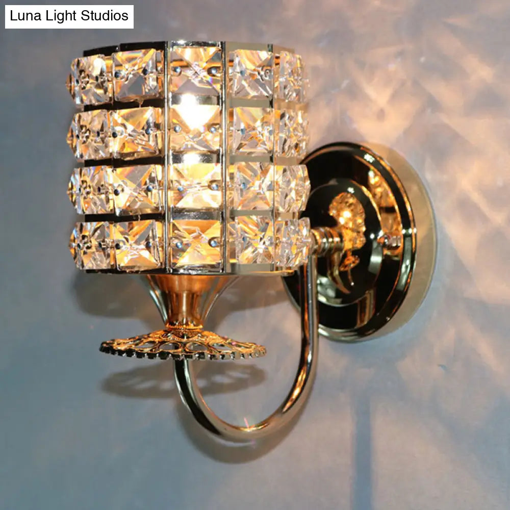 DecorBites™ Modern Metal Wall Light Fixture with Crystal Shade and Cylinder Design - Ideal for Living Room